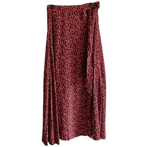 IRO Midi Wrap Skirt Tanaka Leopard Print Voile in Red/Black - Size 40